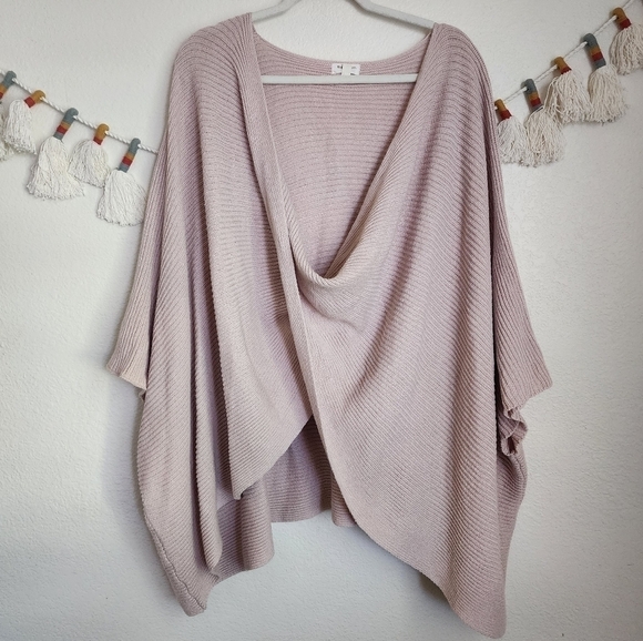 World Market Ribbed Knit Pink Overlay Poncho Top Lounge Casual Boho Minimalist - Picture 1 of 10